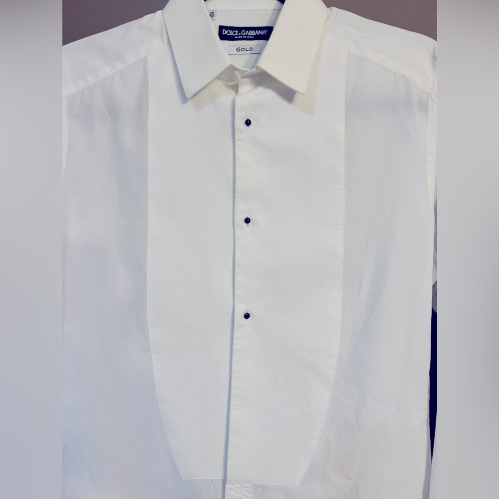 Dolce & Gabbana Gold White Cotton Button Front Shirt